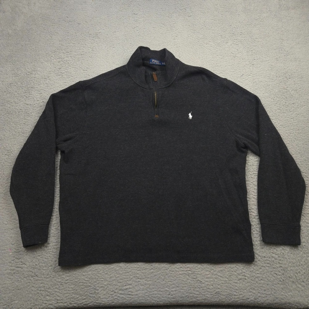Polo Ralph Lauren Mens‎ XXL Charcoal Cotton Quarter Zip Pullover Sweater